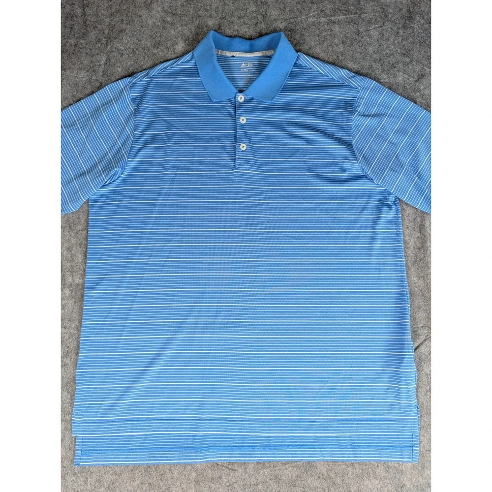 Adidas Golf Climalite Mens Blue White Striped Performance Polo Shirt‎ XL 4416